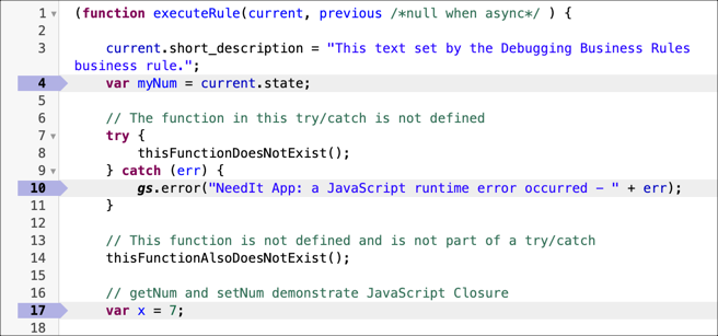 Exercise: JavaScript Debugger | ServiceNow Developers